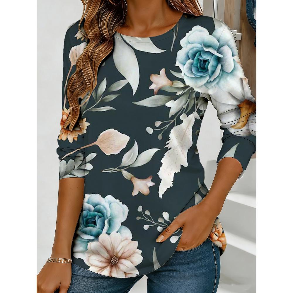 Flower Printing Versatile Comfortable Long Sleeve Fashion Loose Pullovers Long Sleeves Women’s