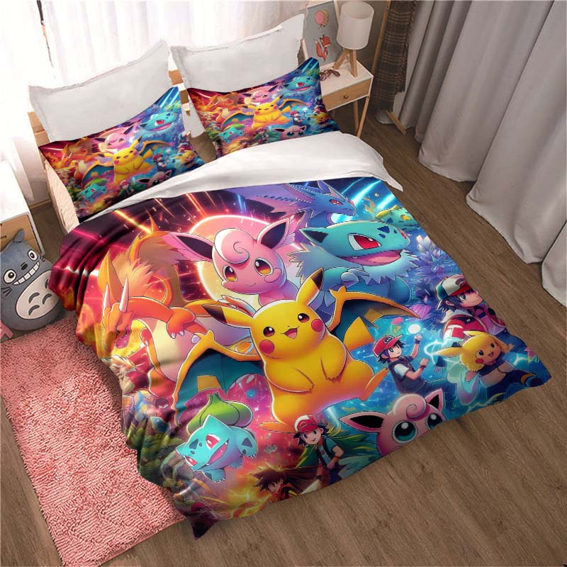

(Pokémon) Themed Printed Bedding Set: This Soft and Comfortable Set Includes A Duvet Cover and Pillowcases. 135x200cm