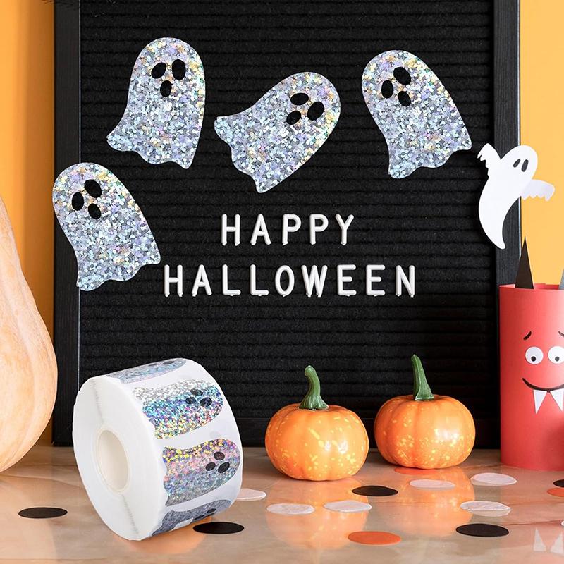 500pcs/Roll Halloween Ghost Stickers Roll Ghost Stickers Decorative Self-Adhesive Paper Decals For Halloween Party Favors