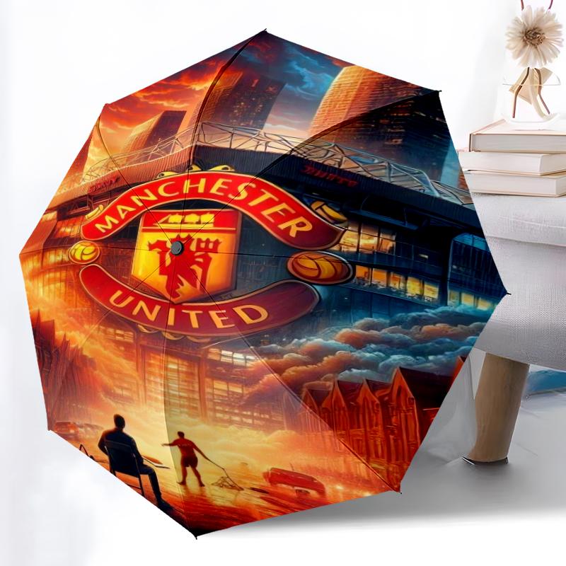 1pz Ombrello Automatico Robusto a 8 Stecche, Ombrello Manchester United Manchester City, Stampato Digitalmente, Ombrello Pieghevole per Uso Esterno in Movimento