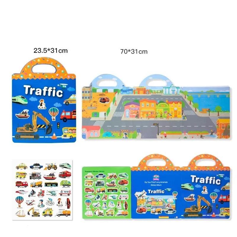 Herbruikbaar Cartoon Stickerboek voor Kinderen Meerdere Scènes DIY Puzzelspel Educatief Leren Klassiek Speelgoed voor Leeftijd 2-4 Cadeaus