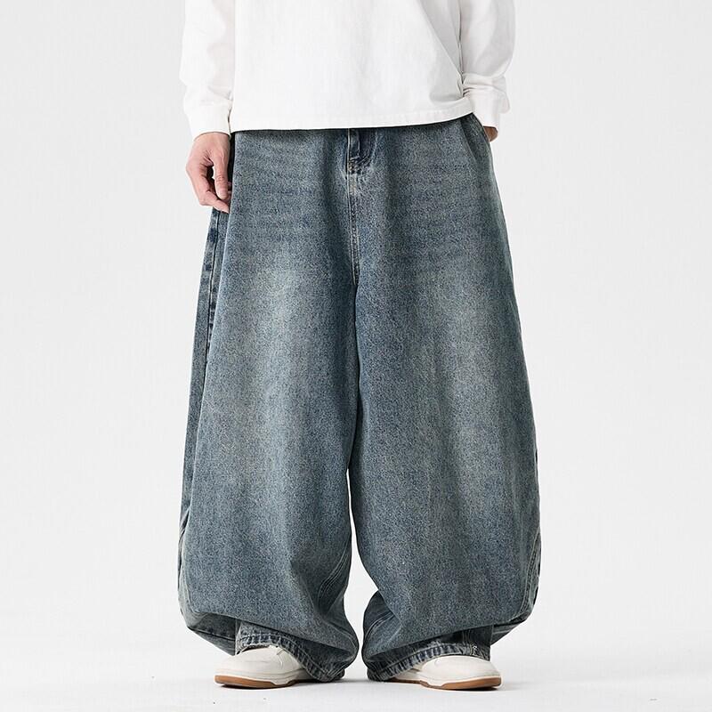 Men's Plus Size Hong Kong Style Straight Leg Harem Pants - Autumn/Winter Casual Loose Fit Lantern Jeans