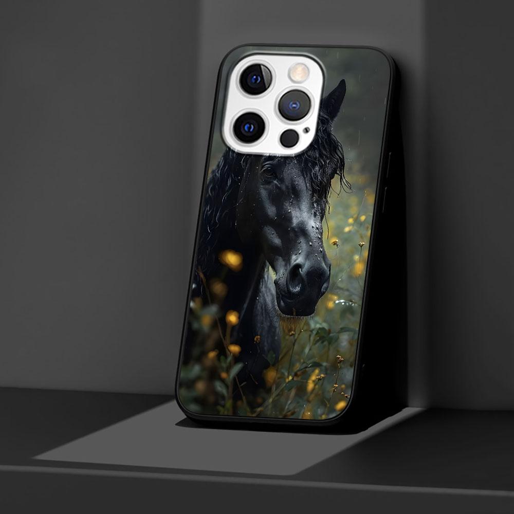 Horse Case for Apple iPhone 14 11 7 SE 2020 8 X XS 13 12 Mini XR 15 Pro Max Silicone Black Soft Phone Cover