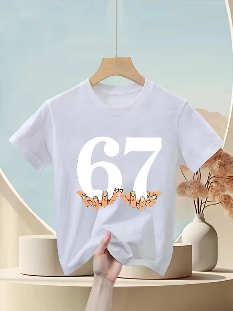 Kids Black 67 Number with Hands Graphic TShirt Soft Cotton Minimalist Tee for Boys  Girlsdf0180