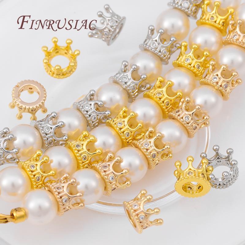 5/10pcs 18K Gold Plated Zircon Crown Beads,Spacers For Beads,Beads For Creating Jewelry Making Supplies,Bracelets Bead Separator