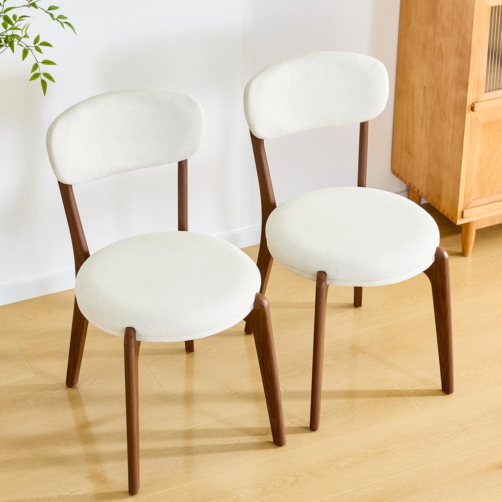 2-Person dining chair set, made of linen fabric, comfortable and with seat cushion, is mid-century modern style, ideal for dining room and kitchen.