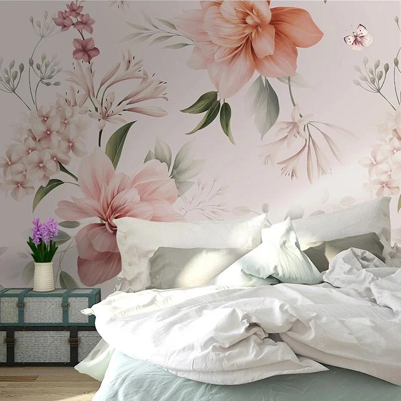 Tapeta Moderní Malé Svěží růžové květy Nástěnná malba Kreslený Dětská Dívčí ložnice Pozadí Obývací pokoj Moderní výzdoba 3D freska