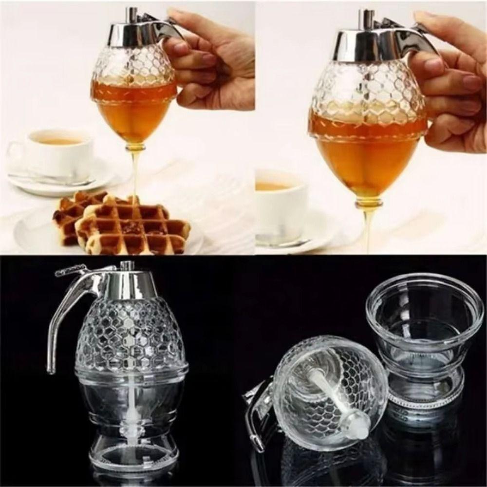 Sealed Honey Pot with Stand Press Type Honey Storage Tank Clear Syrup Extruder  Kitchen