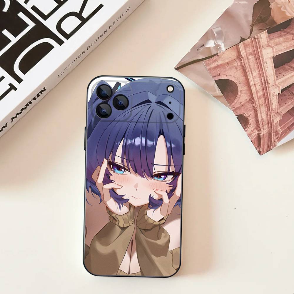 Hayase Yuuka Blue A-Archive Phone Case For iPhone 11,12,13,14,15,16,17,Pro,Max,Plus,E,SE4,Air,Mini Black Soft Cover