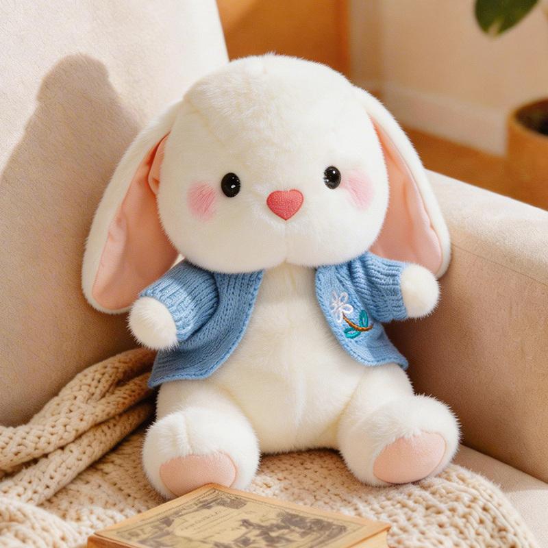 Soft Long Eared Cartoon Bunny Plush Stuffed Toy Adorable Rabbit Dolls Wear A Hoodie Lovely Gift for Girlfriend Valentine's Day