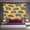 Monster Trucks and Sharks On Yellow Pattern Wall Hanging Tapestry Decorative Tapestry Home Decor for Bedroom and Living Room