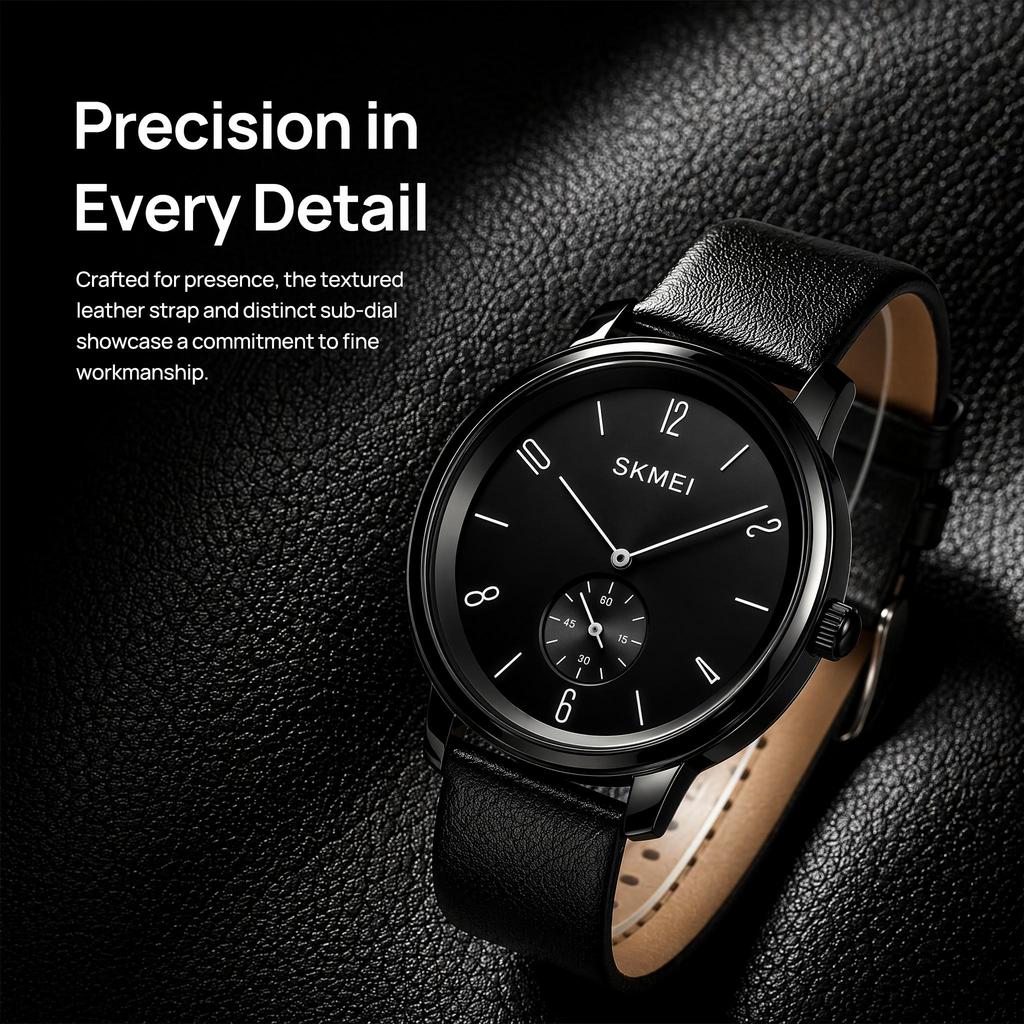 Men's Quartz Watch SKMEI Genuine Leather Calendar Business 1398