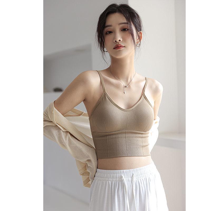 Womens Tops Sexy Tank Top Women Built In Bra Solid Color Camis for Women Crop Top Off Shoulder Sleeveless Camisole New