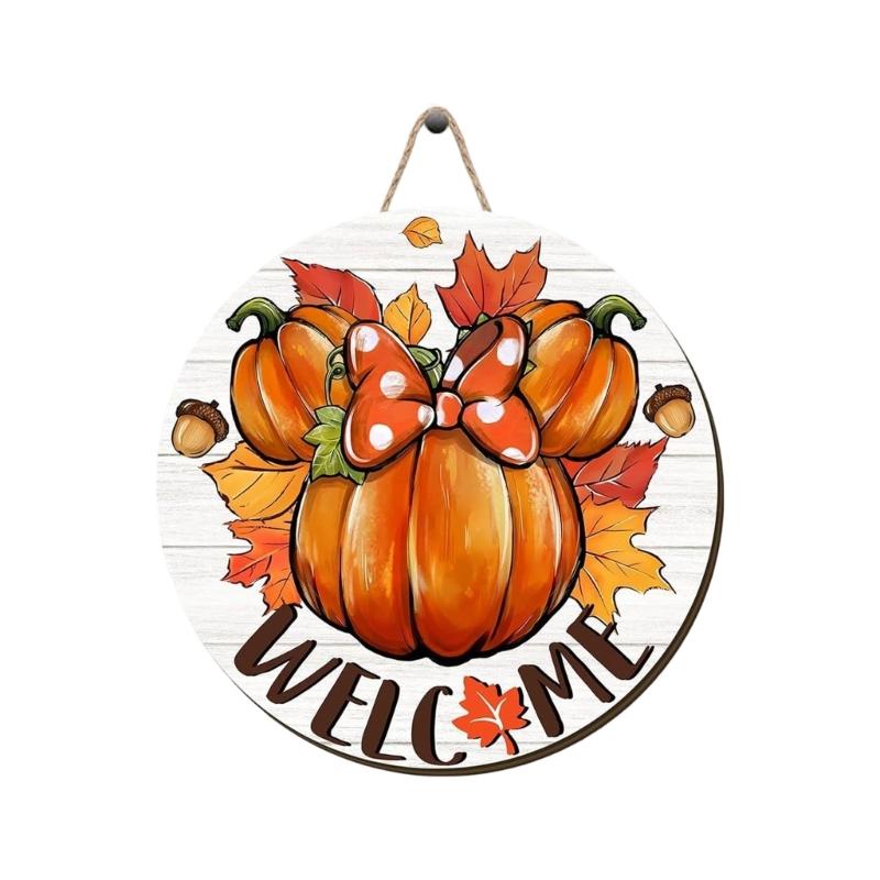 Fall Door Sign Wooden Autumn Pumpkins Door Hangers Maple Wall Decors for Outdoor Porch Wall Fall Harvest Hanging Decorations