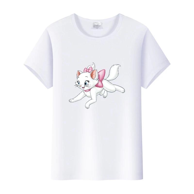 Fashion Marie Cat Cartoon Tees Summer Tops Hip Hop Short Sleeve Girl T-Shirts Plus Size Clothing Blouses Gift Unisex
