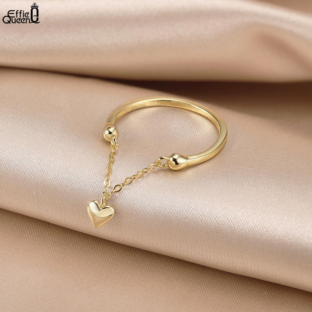 Effie Queen 925 Sterling Silver Open Ring With 4mm Heart Decoration Finger Accessory Women Jewelry Romantic Gift for Her APR40