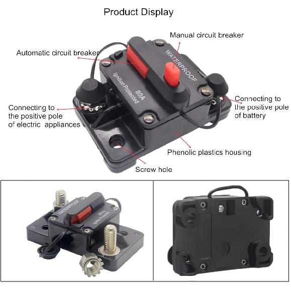 DaierTek 30A-300A Circuit Breaker 12V Trolling with Reset Boat Power Protect for Audio Fuse Car 48VDC Waterproof Fuse Holders1