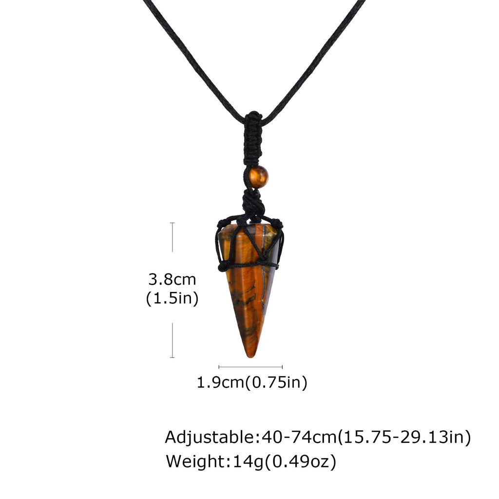 Natural Stone Pointed Necklace for Men,Adjustable Black Rope Healing Gemstone Pendant,Stylish Ethnic Cowboy Style Jewelry Gift
