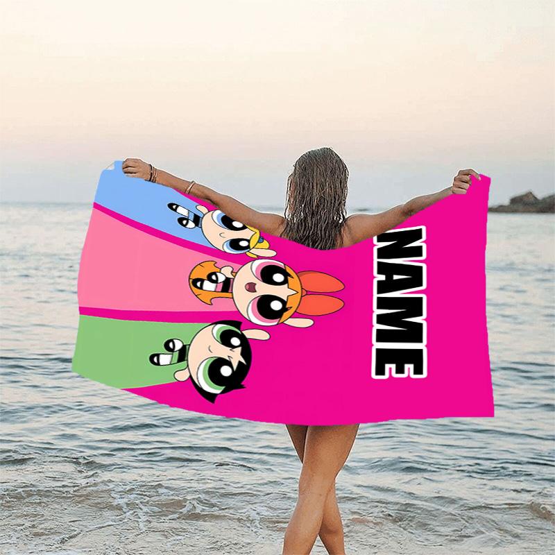 1pc The Powerpuff Girls6 Beach Towel with Custom Name, Beach/Swimming/Bath/Picnic/Camping Towel, Suitable for Seaside Beaches