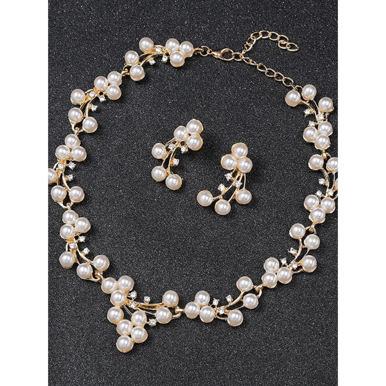 

Женский комплект из 3 украшений в виде сережек и ожерелий с жемчужным цветком, подходящий женщинам для посещения вечеринок Gold