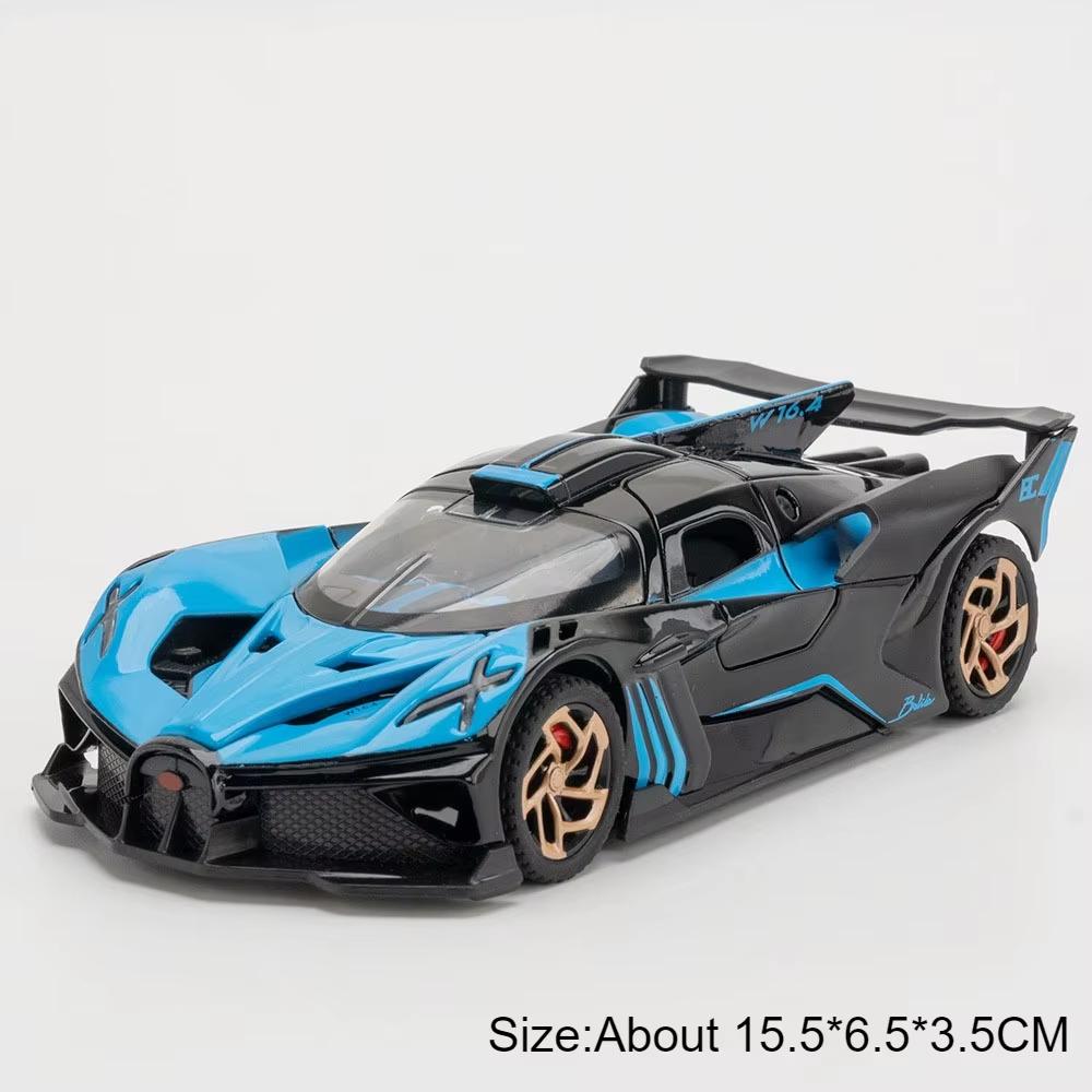 1:32 Scale Atlantic Bolide Sports Car Model Toy Doors Opened Sound Light Pul Back Alloy Racing Cars Collection Ornaments