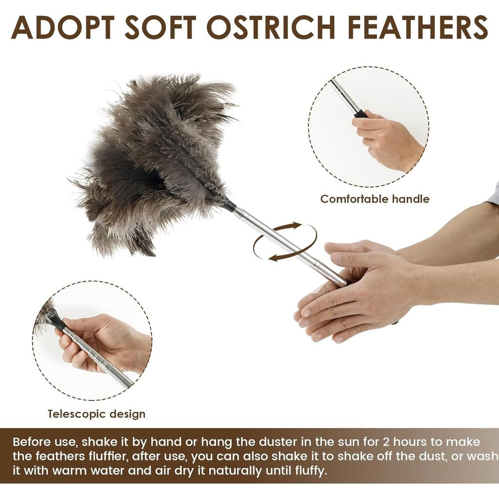 Extendable Ostrich Feather Duster with Nonslip,Handle Retractable Feather Duster for Cleaning Ceiling Fan Pendant Lamp High Ceiling Blinds Furniture