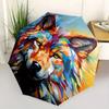 1pc Colorful Wolf Head Art Pattern Automatic Umbrella is Fashionable and Good-Looking, Suitable for Travel and Daily Use.R089