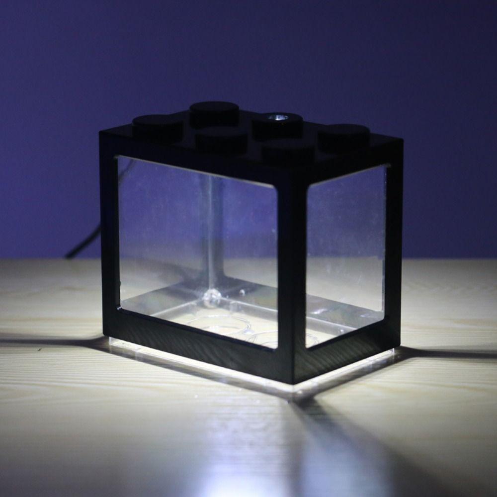 USB Small Eco Cylinder with LED Lamp Micro Landscape Box Mini Aquarium Fish Tank  Tea Table