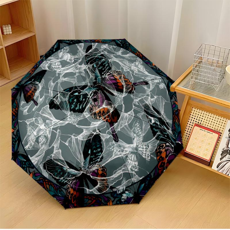 Butterfly Flower Circle (1) Printed Umbrella Windproof Folding Umbrella Portable Sun and Rain Umbrella Suitable for Gifting