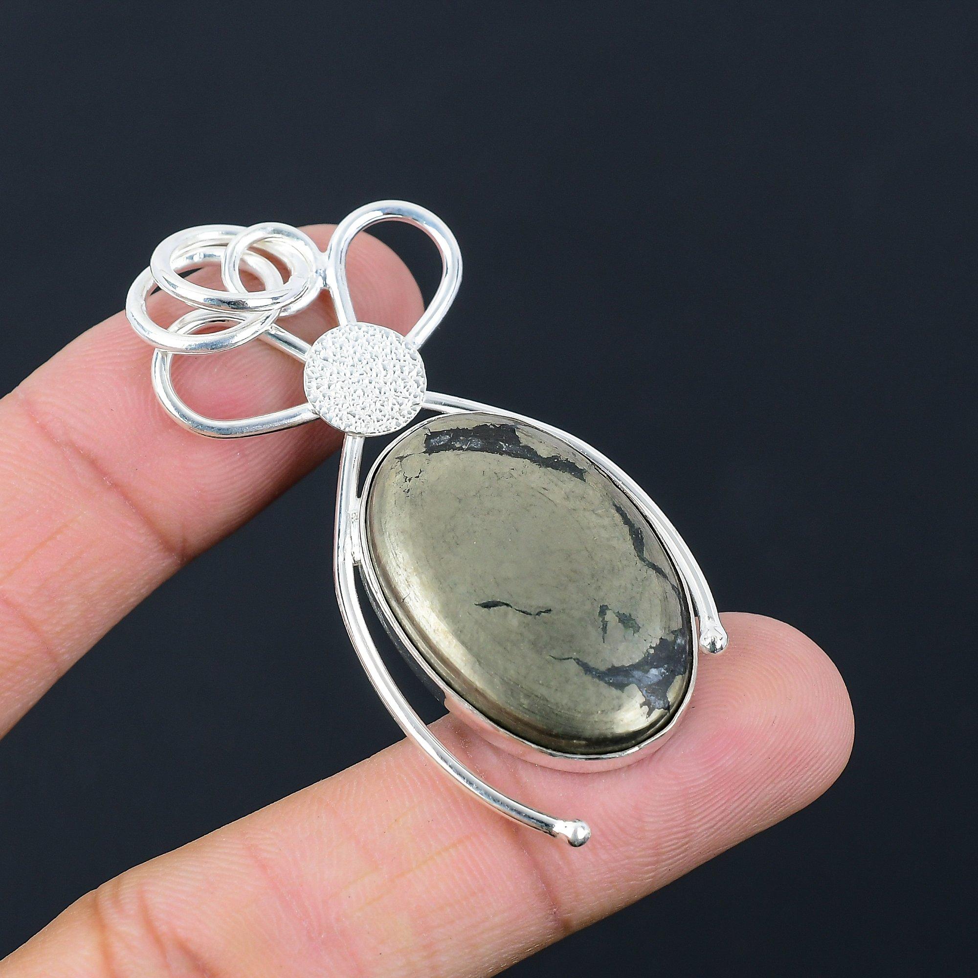 925 Silver Oval Pyrite Gemstone Engagement Birthday Trendy Anniversary Pendant
