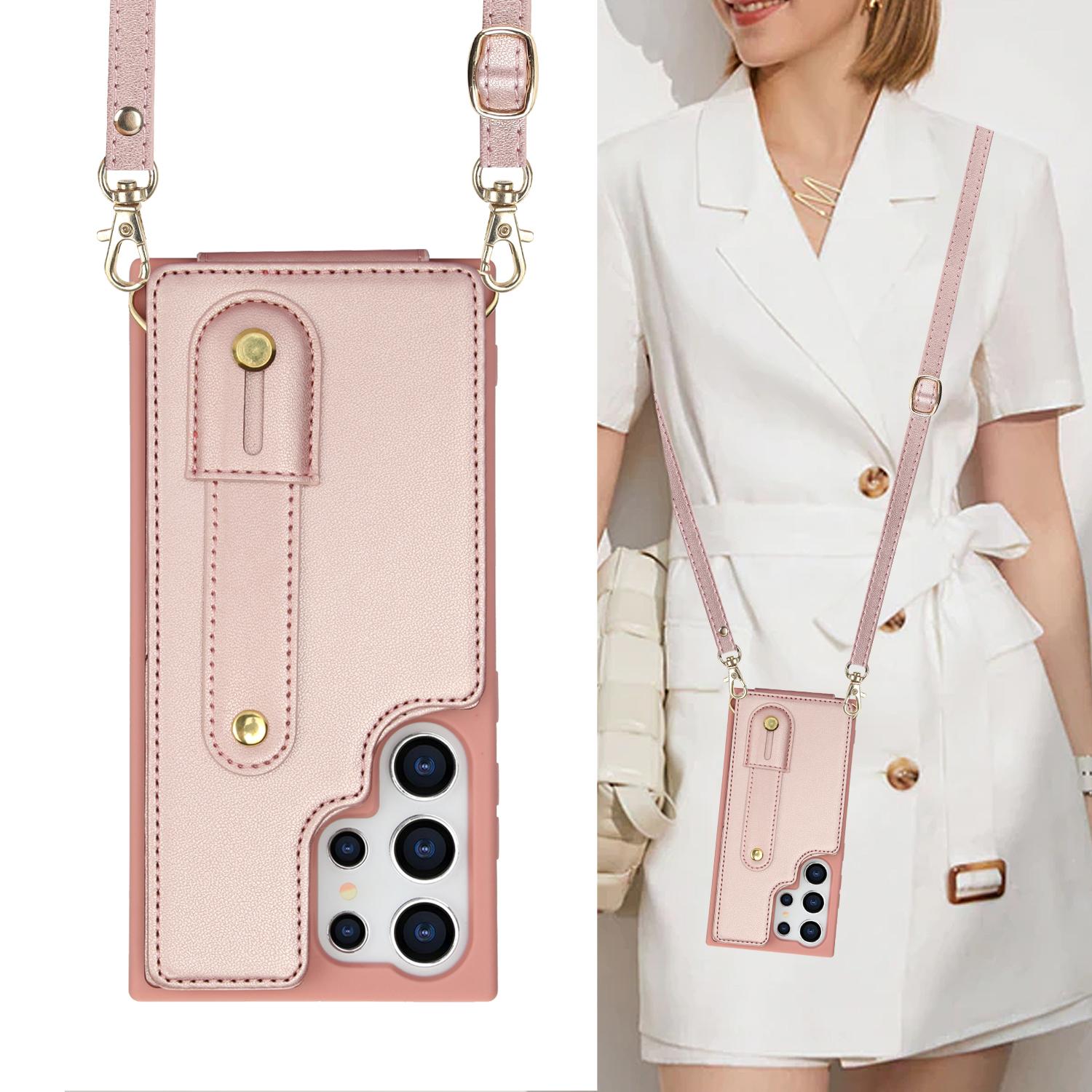 

Crossbody Case for Samsung Galaxy S25 Edge S24 Ultra S23 Plus S22 Fe A56 A36 A07 A06 A17 A26 Leather Wrist Strap Wallet Cover Galaxy S23+ розового золота