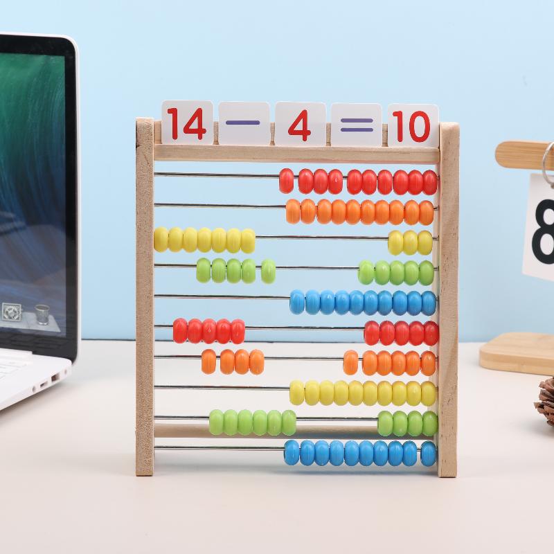 1 Set Number Alphabet Card Preschool Math Learning Wooden Educational Math 10-Row Counting Toy 100 Beads With Counting Sticks