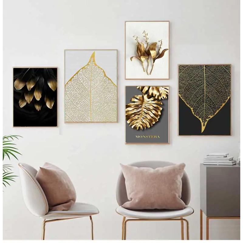 Gold Leaf Posters And Prints Cuadros Wall Art Pictures For Living Room Home Decoration Unframed Abstract Canvas Paintings