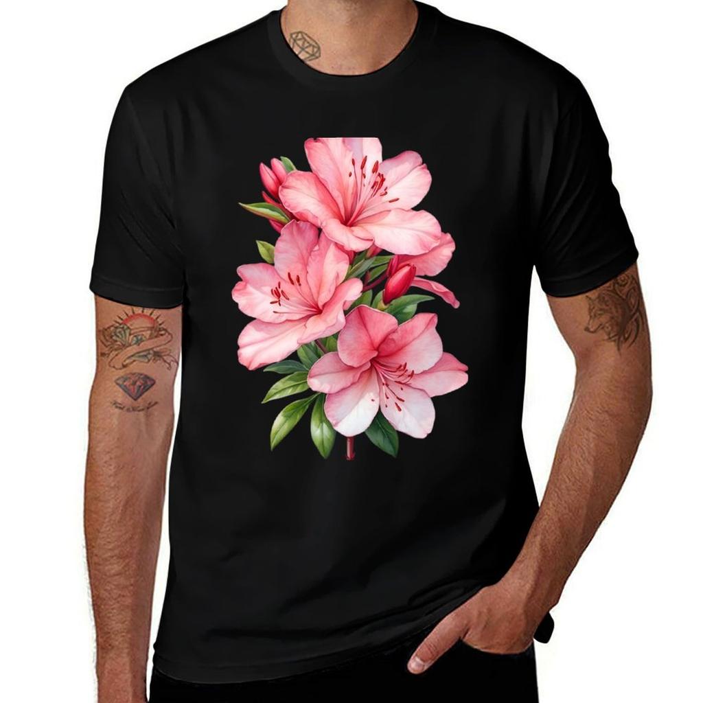 Azalea Flower Watercolor Painting Tshirt Plus Size Lightweight Top Tshirt