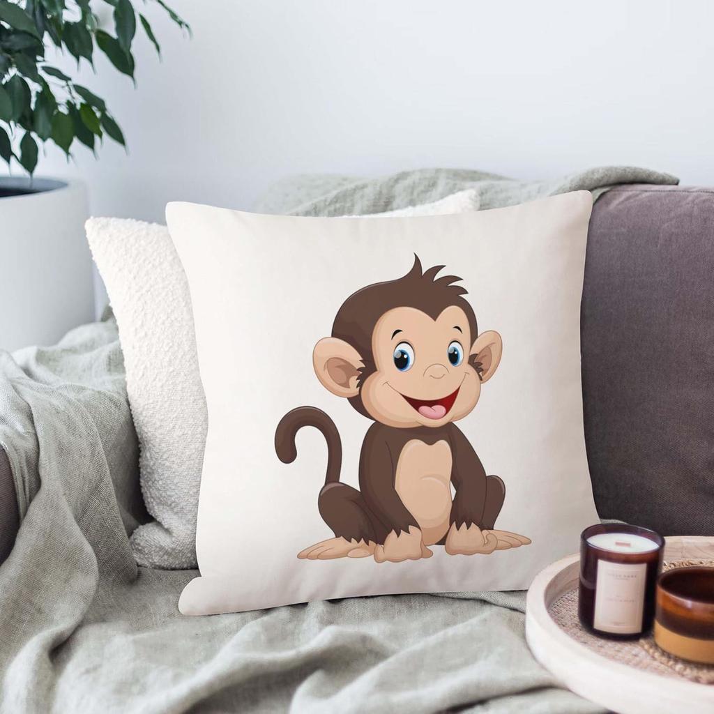Cute Cartoon Monkey Pillow Cover, Funny Animal Print Cushion Case, Kids Room Decor Throw Pillowcase, Soft Home Textile