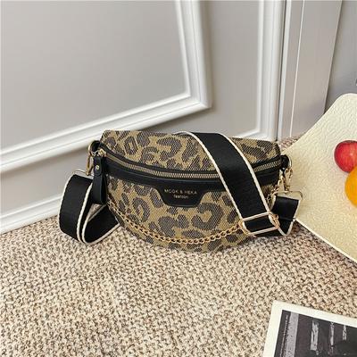 Ladies' New Trendy Multi Zipper Waist Bag Crossbody Bag Square Bag Leopard Pattern Large Capacity Ctrasting Chest Bag
