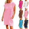 Women's Casual Sporty Crew Neck Pocket Short Sleeve Loose T-Shirt Dress, European American Style for Crossborder