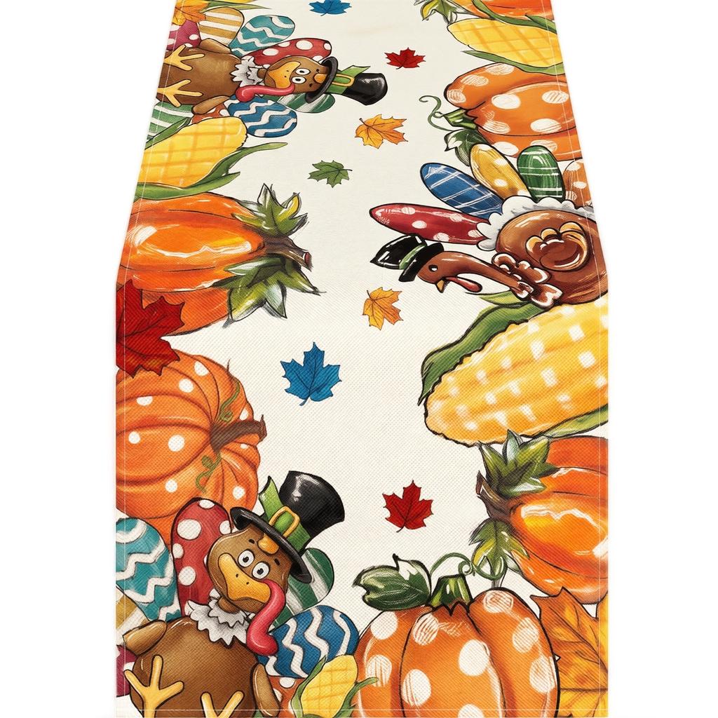 Thanksgiving kalkun bordløber 183x33cm Efterårsblade Mønster Dekorativ dug til ferie Spisestue Køkken Brug