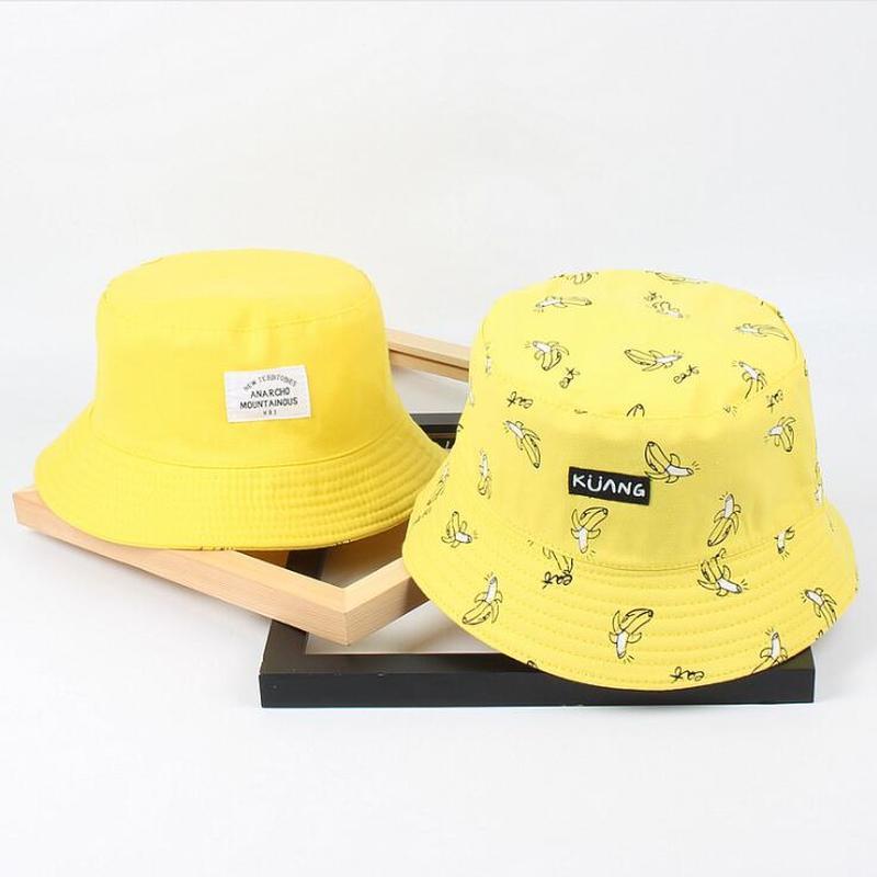 Ins Hot banana chips Japanese retro style canvas Bucket hat women's double-sided Sun hat street casual couple basin hat