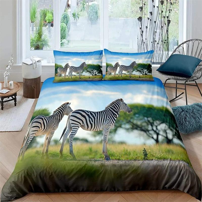Zebra-Bettbezug-Set, Polyester, Bettbezug, schwarz-weiß gestreift, wilde Tiere, für Kinder und Teenager, Bettwäsche-Set, King- und Queen-Size
