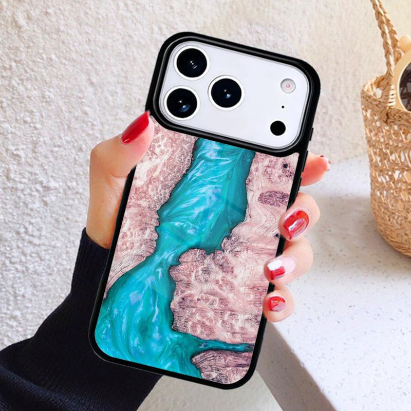 Wood Resin Marble Phone Case For iPhone 17 Air 16 15 14 13 12 11 Pro Max Plus