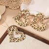 Exaggerated Leopard Print Geometric Heart Earrings & Necklace Set In Retro Fashion Style