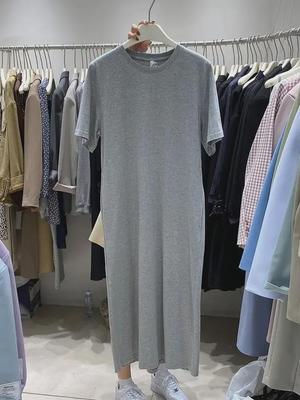 Women's Mid-Length Short Sleeve T-Shirt Dress, 2022 Korean Chic, Loose Casual Solid Color Style.