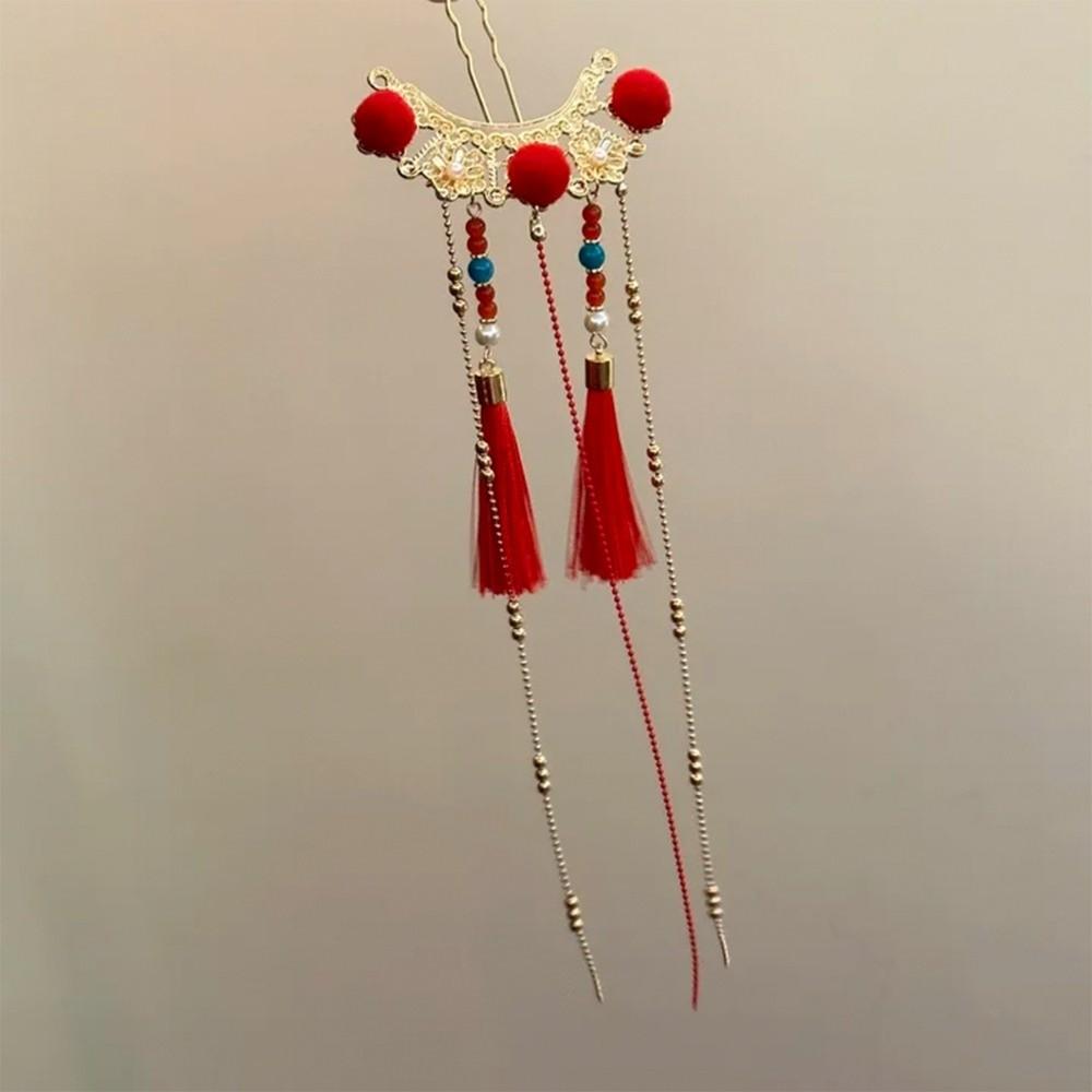 Pearl New Year Headdress Tassel Hanfu Hair Stick Elegant Tang Dynasty Hairpin  Female