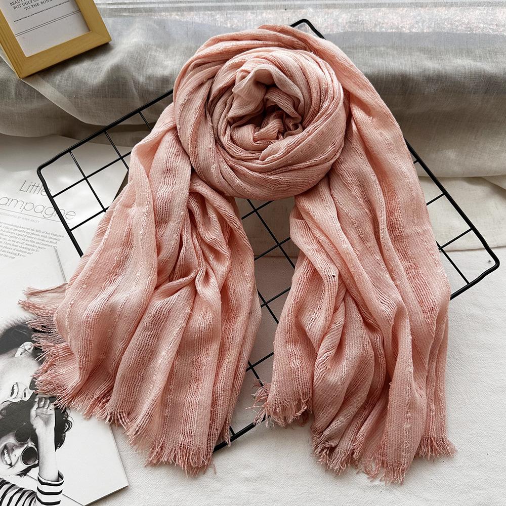 Autumn and winter new solid color blended polyester and cotton scarf women's retro dirty dyed striped shawl versatile scarf men