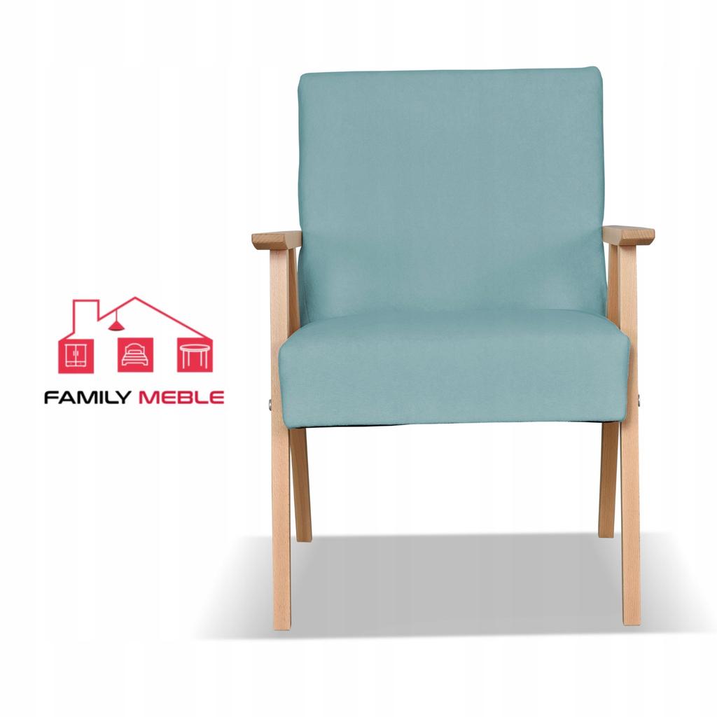 Fotel w stylu PRL retro vintage SOLER Family Meble turkusowy welur Hunter