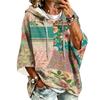 Women's Fashion Hooded Pullover Top with Three-Quarter Sleeves and Patchwork Print