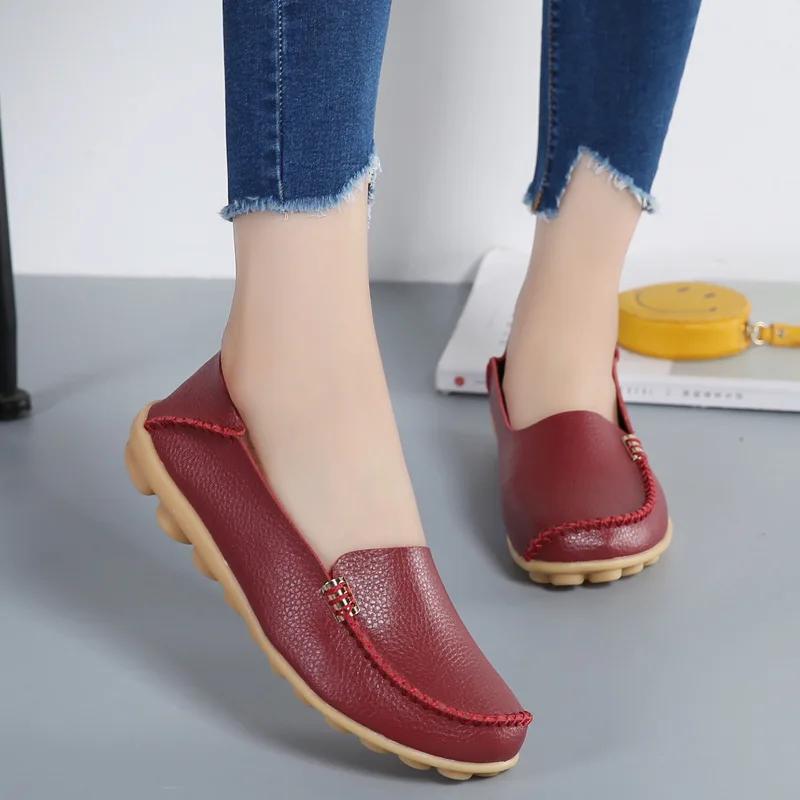Flat Shoes Women Slip On Shoes for Women's Moccasins Genuine Leather Loafers Women Flats Ladies Shoes Plus Size Sapato Feminino