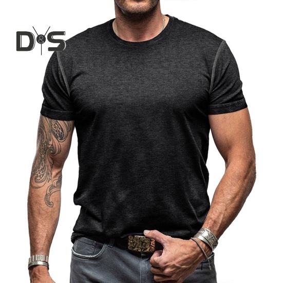 Tricou cu gât rotund pentru bărbați, bumbac, culoare uni, mânecă scurtă, tricou de bază, pulover, tricou casual pentru sport, sală de gimnastică, călătorii, purtare zilnică