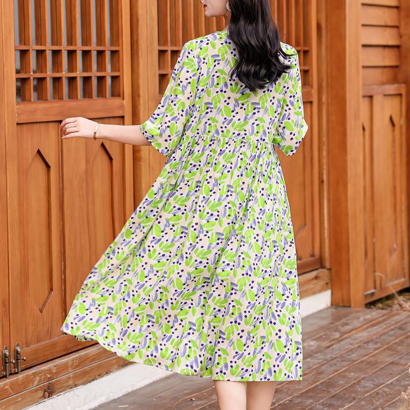 Elegant Women's Summer Dress Plus Size Half Sleeve Vintage Print Long Dresses Female Summer Clothes